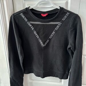 Guess Black Cropped Sweatshirt with Crew Neck and Long Sleeves